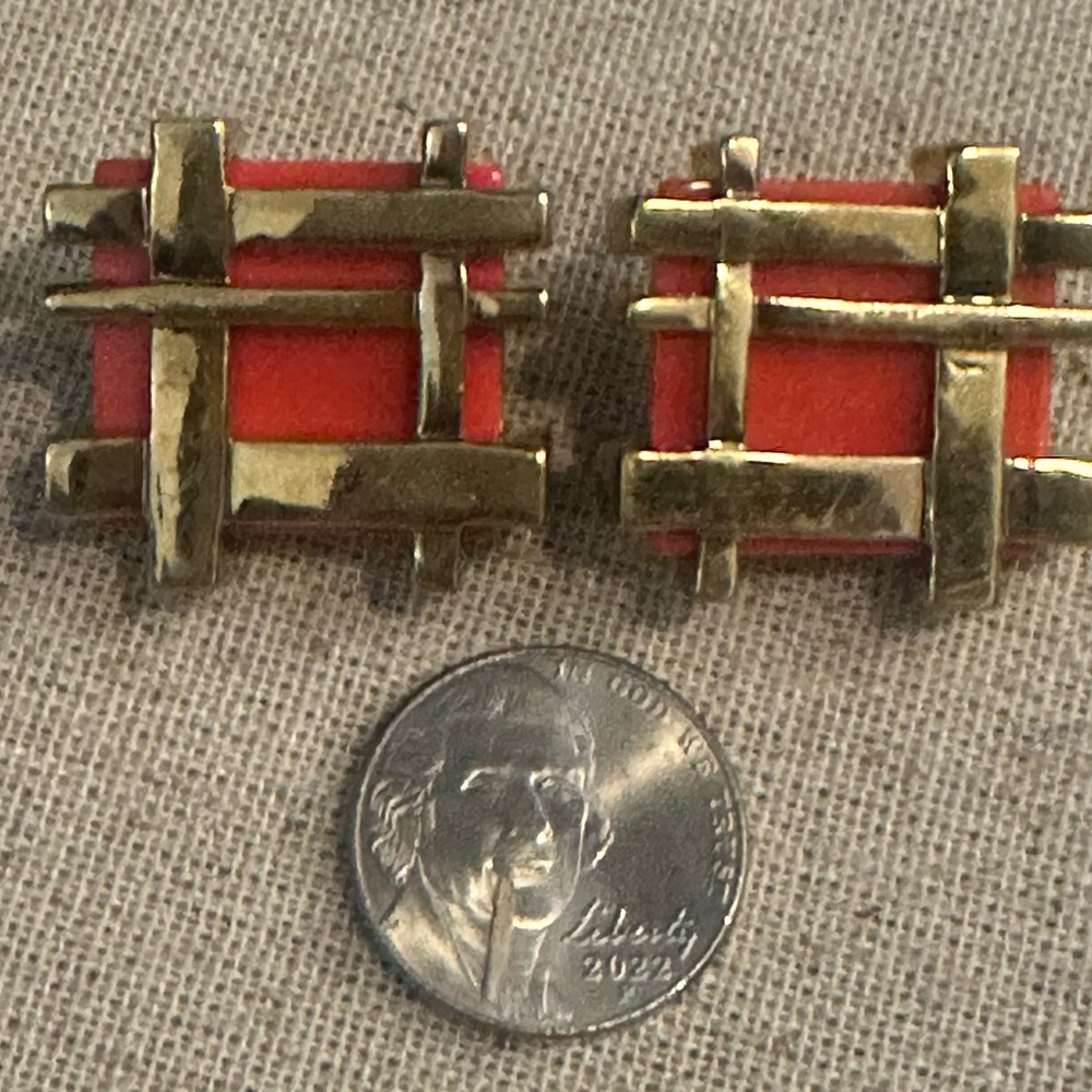Vintage Gold and Red Clip-On Earrings